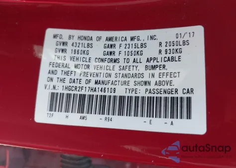 2017 Honda Accord Sport Se from USA, damaged, VIN 1HGCR2F17HA146109